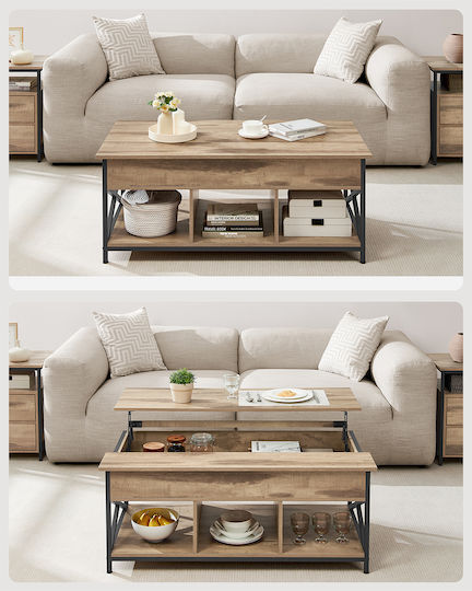 Rectangular Central Wooden Coffee Table with Lifting Mechanism Beige 120x60x48cm