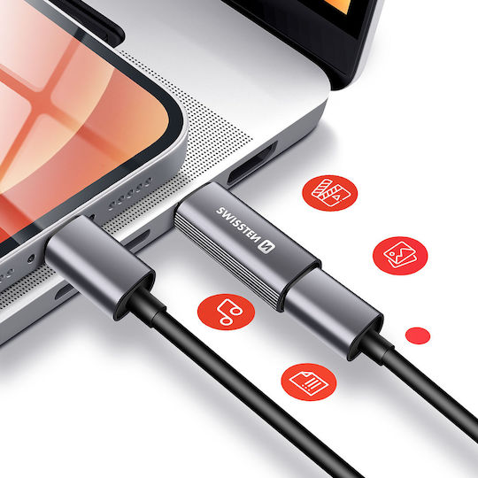 Swissten USB-C Male To Lightning Female 3A Charging Adapter Gray