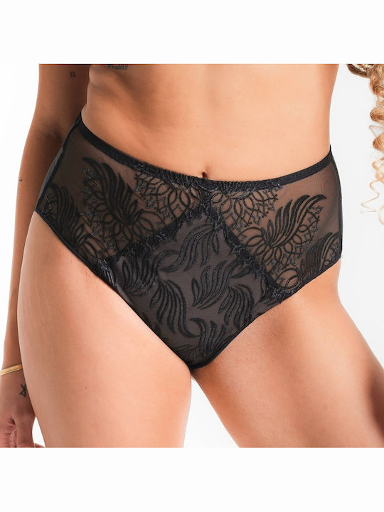 High-waisted Women's Slip Seamless with Lace Black