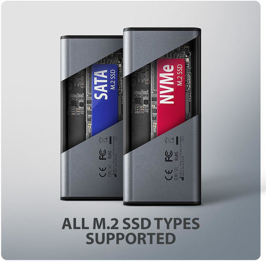 Axagon Θήκη για Σκληρό Δίσκο M.2 SATA III NVME με σύνδεση SATA USB 3.2 Type-C σε Γκρι χρώμα