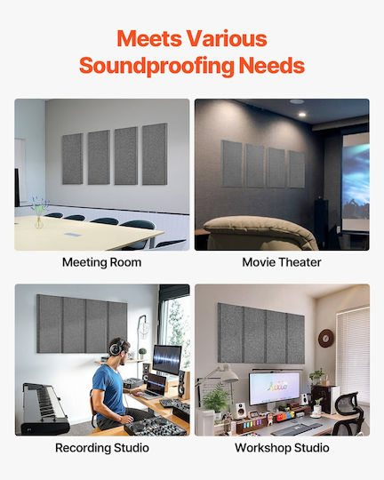Vevor Audio Treatment Panel 4 Pieces 23.6cm x 11.8cm In Gray Color