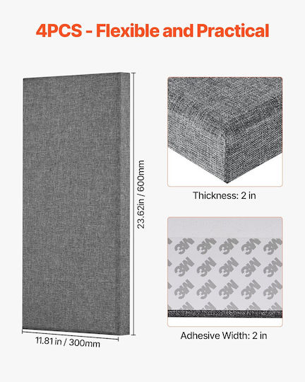 Vevor Audio Treatment Panel 4 Pieces 23.6cm x 11.8cm In Gray Color