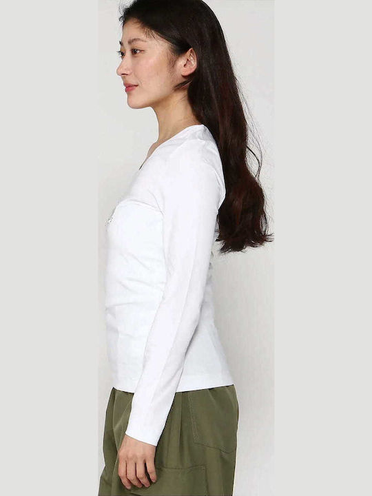 Bluza Damă Bumbac Mânecă Lungă Albă