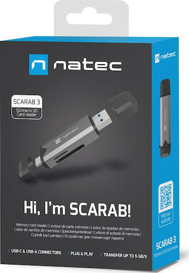 Natec Кард Рийдър USB 3.1 Type-C За SD Сива