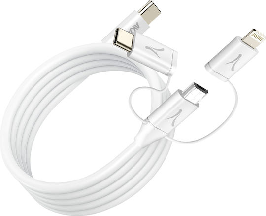 Akashi Екологичен 3-в-1 Usb-c Към Usb-c Micro-usb Lightning Кабел 1m Бял