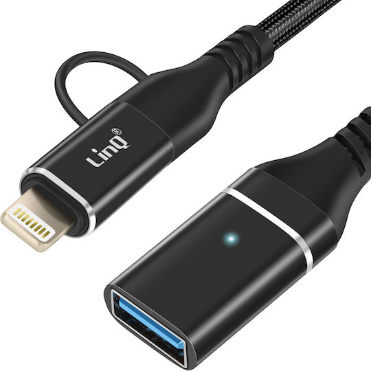 Linq Otg Usb To Lightning Usb-c Adapter Fast Data Transfer Black
