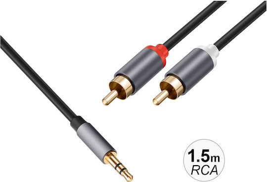 Avizar Audio Jack 3.5mm To 2 Rca Double Shield 1.5m Cable Black