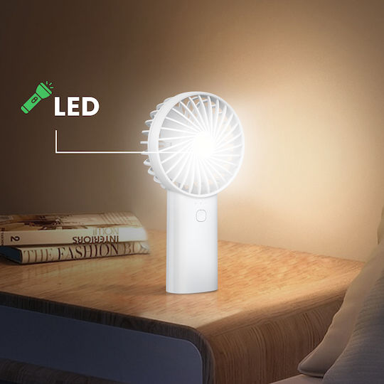 Akashi Portable Fan 2 In 1 Battery 4000mah Charge Usb-c Torch White