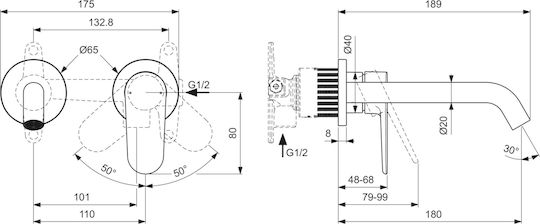 Ideal Standard Built-in Faucet Mixer for for Bathroom Sink Silver