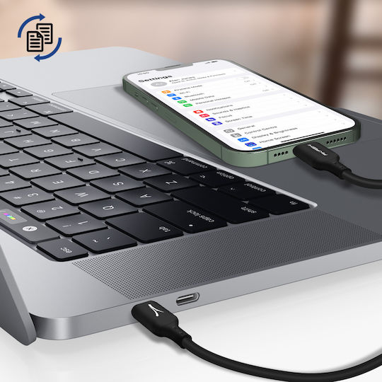 Usb-C La Lightning Power Delivery 3A Încărcare Sincronizare Akashi Negru
