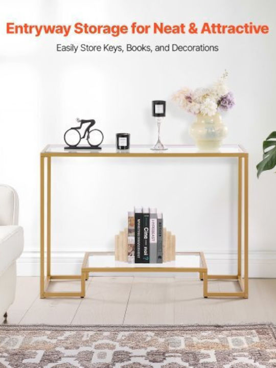 Console Table Metal with Glass Surface Golden L107xW35.4xH75.5cm