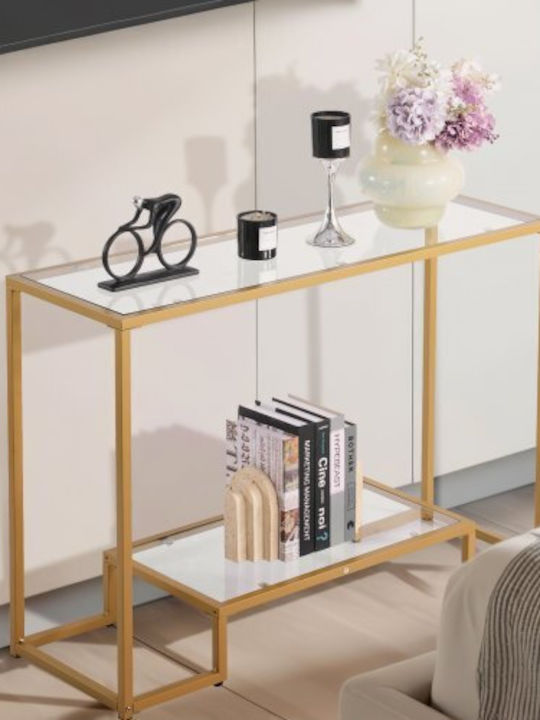 Console Table Metal with Glass Surface Golden L107xW35.4xH75.5cm