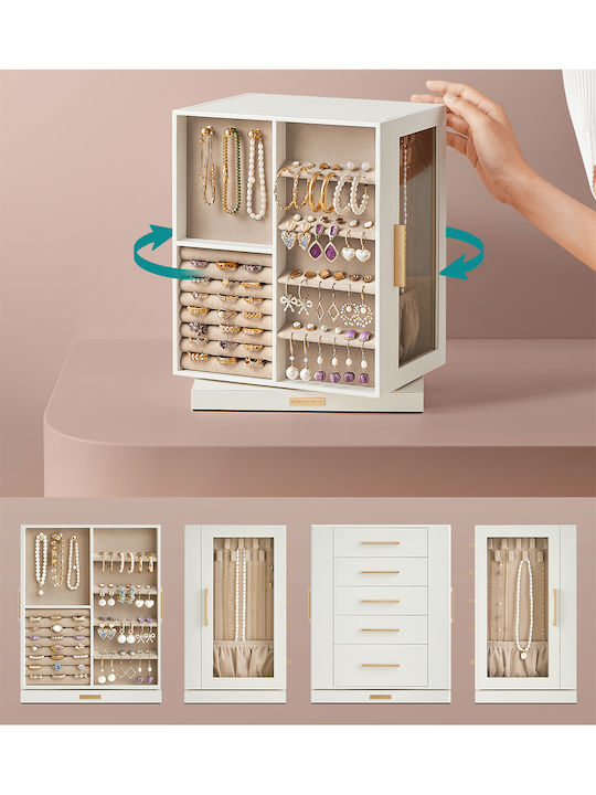 Songmics Wooden Jewellery Box with Drawer White 24x17x28cm