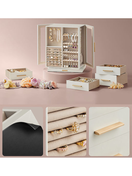 Songmics Wooden Jewellery Box with Drawer White 24x17x28cm