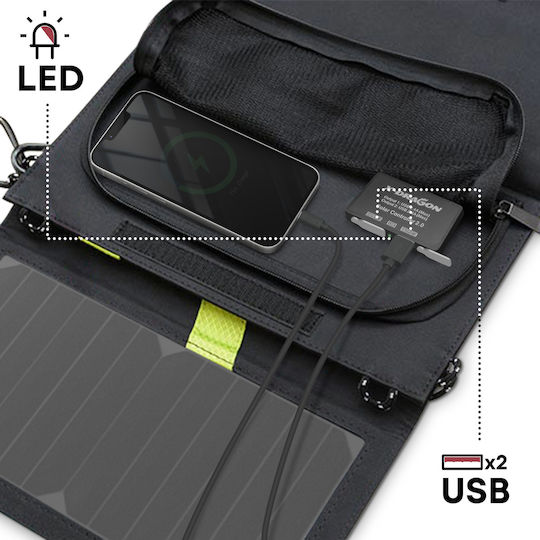Avizar Încărcător Solar Pliabil 20W Impermeabil cu Dublu USB pentru Exterior Negru