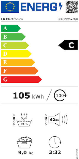 LG RH90V9AV2QR Uscător de rufe 9kg cu pompă de căldură