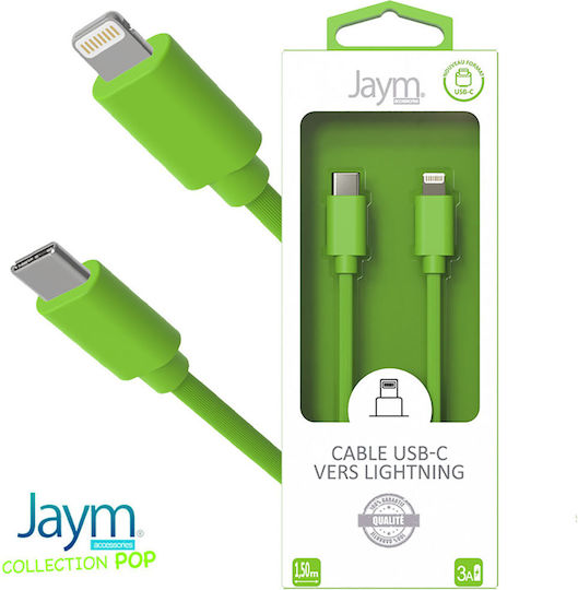 Jaym Cablu De Încărcare Rapidă Lightning La USB-C Pd 3a Charge Sync Pop Collection 1.5m Verde