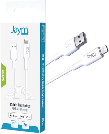 Jaym Usb To Lightning Mfi 2.4a 2m Data Sync Charge Cable White