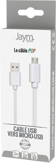 Jaym Cable Micro USB La USB A 2,4A Încărcare Sincronizare Colecția Pop 1,5m Alb