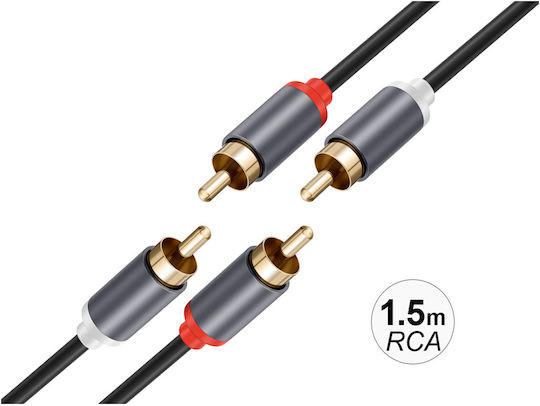 Avizar Audio Kabel 2x RCA-Stecker Zu 2x RCA-Stecker Doppelabschirmung Goldbeschichtete Anschlüsse 1,5m Schwarze
