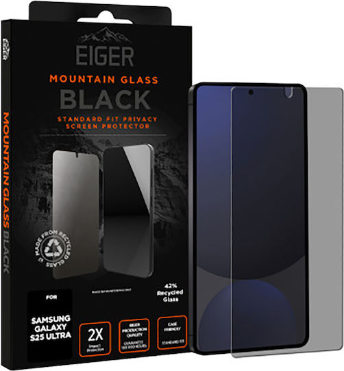 Eiger 2.5D Premium Tempered Glass for Galaxy S25 Ultra Privacy Transparent Black