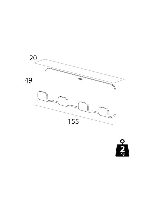 TIGER Wall-Mounted Bathroom Hook with 4 Positions ​15.5x2cm Inox Gray
