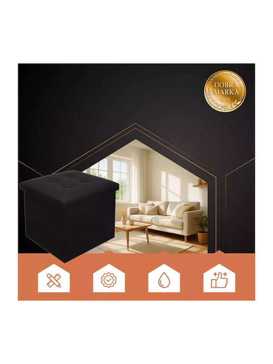 Collapsible Bench Stool With Storage Space Upholstered With Artificial Leather Black 38x38x38cm