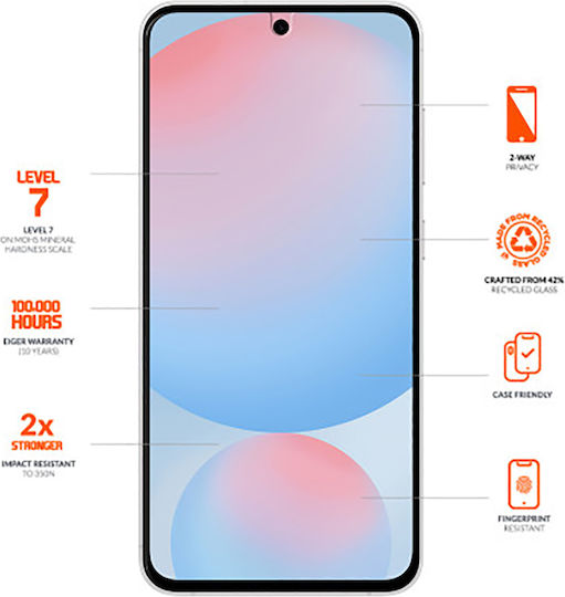 Eiger 2.5D Закалено Стъкло Galaxy S24 Plus S25 Plus Поверителност Ултра Устойчиво Прозрачно Черно