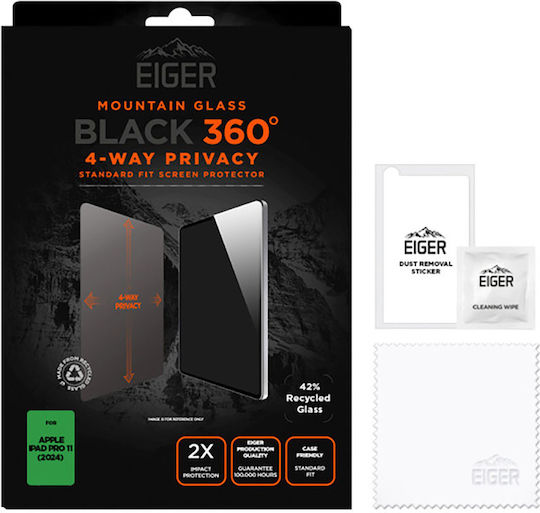 Eiger Asahi 2.5d Privacy 360 Degree Tempered Glass Protector Ipad Pro 11” Asahi Transparent