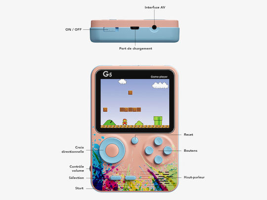 Techkidz 500-Spiel Konsole Emulator Multiplayer Controller Streetart Modell Pink