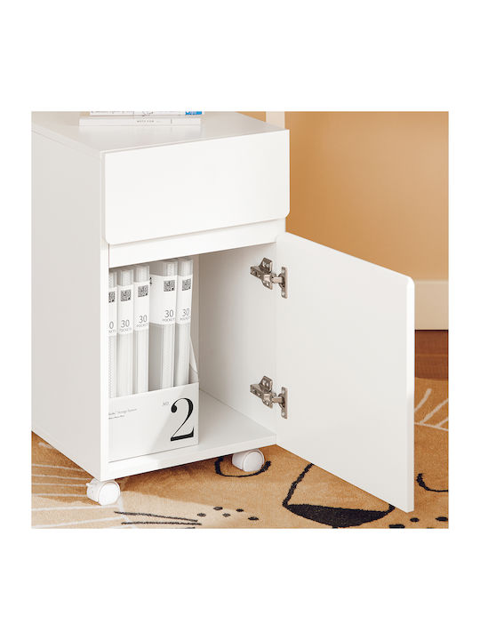 Office Storage MDF Cabinet With Wheels & Drawers White L58xW59xH35cm