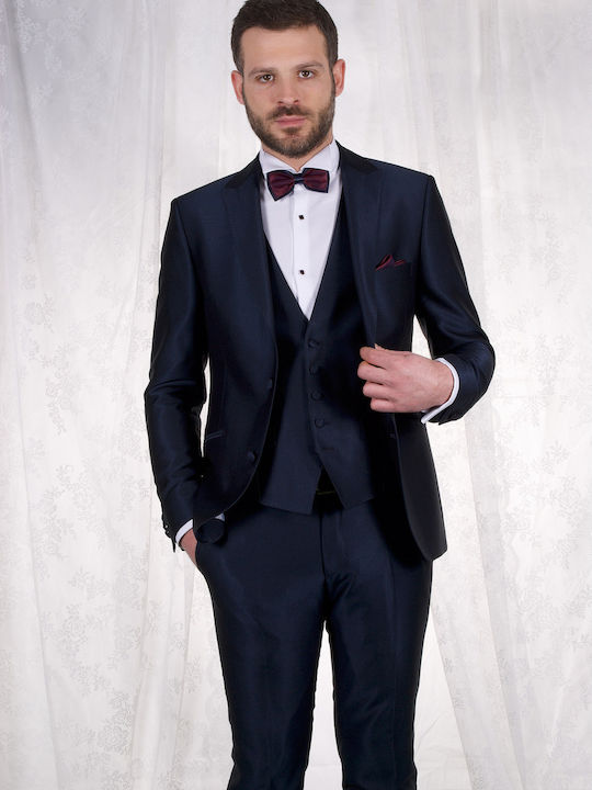 Fragosto Three Pieces Slim Fit Suit Diamond Blue