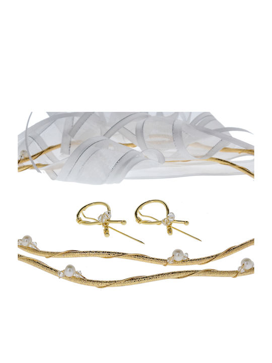 Coroane de Nuntă Lucrate Manual Placate cu Argint Cristale Swarovski și Perle 214 E