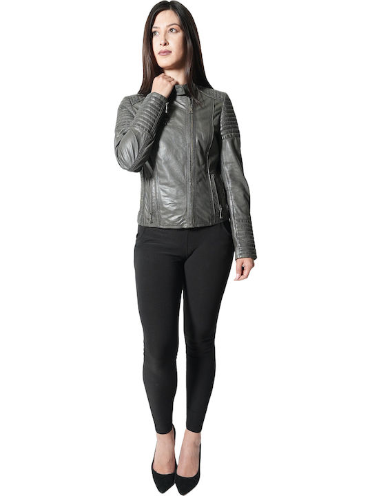 Kh-da-rosi Damen Lederjacke Grau