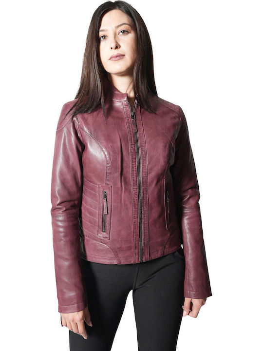 Bo-lima Damen Lederjacke Burgundisch