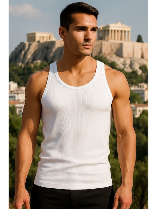 Bs Collection 100 % Βαμβακερές Φανέλες Τιράντα Λευκές 2 Τεμάχια