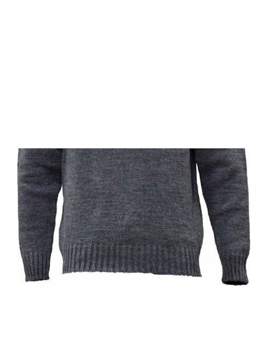 Strickpullover mit Rollkragen Stickerei Pferd Grau