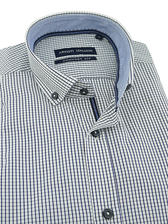 Artisti Italiani Men's Cotton Long Sleeve Shirt Dark Blue Regular Fit Ai18237/crbd 100% Cotton