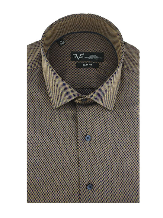 Versace 19.69 Abbigliamento Sportivo Ανδρικό Βαμβακερό Μακρυμάνικο Πουκάμισο Taranto Καφέ Slim Fit 11.26.taranto 100% Βαμβάκι