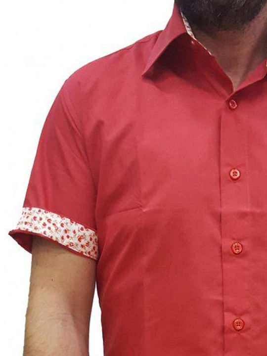 Luciano Faketti Shirt Red Short Sleeve Narrow Fit Slim Fit