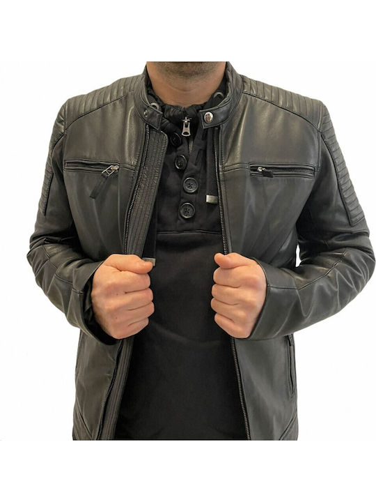 Leopard-black Ανδρικο Δερματινο Biker Μπουφαν Μαυρο