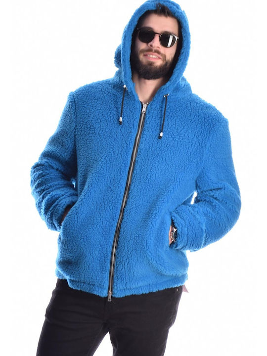 Blaues Lederjacke mit Kapuze Blaues Lederjacke mit Kapuze