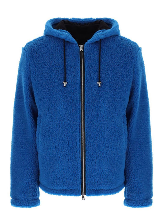 Blaues Lederjacke mit Kapuze