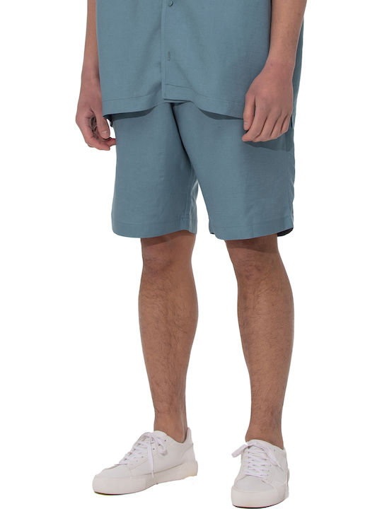 Né En Août Linen Blend Shorts Tuck In Light Blue Λινό Ανοιχτό Μπλε Σορτσάκι