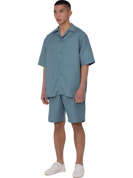 Né En Août Linen Blend Shorts Tuck In Light Blue Λινό Ανοιχτό Μπλε Σορτσάκι