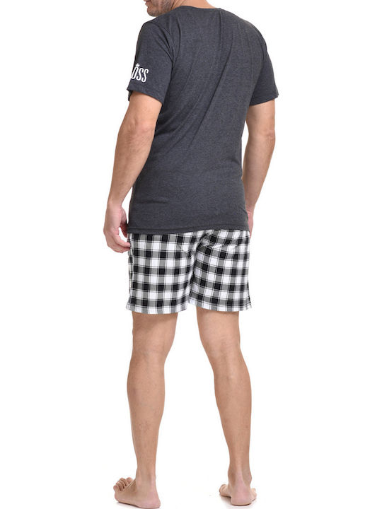 Gazzaz Herrenpyjama Kurze Lange Hose Boss 3er Set 008194 Anthrazit