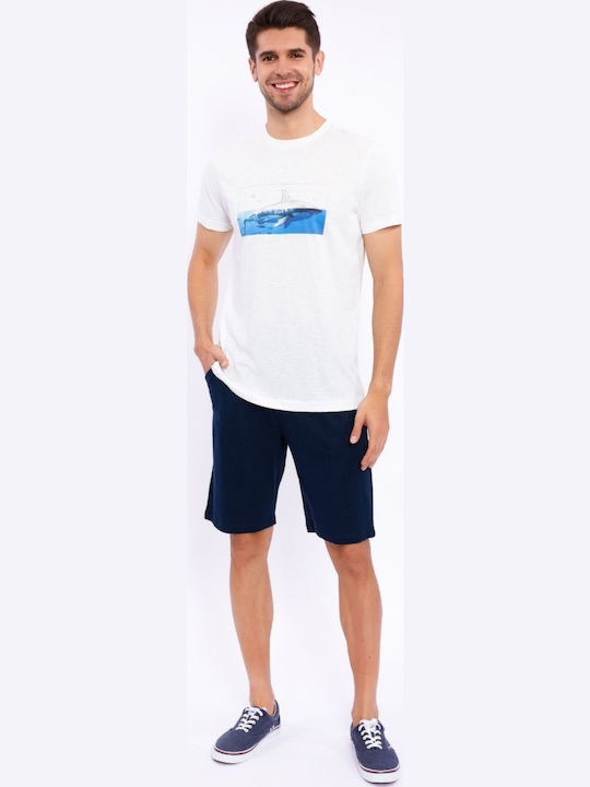 Herrenpyjama Shorts Arnetta Sea Baumwolle Weiß