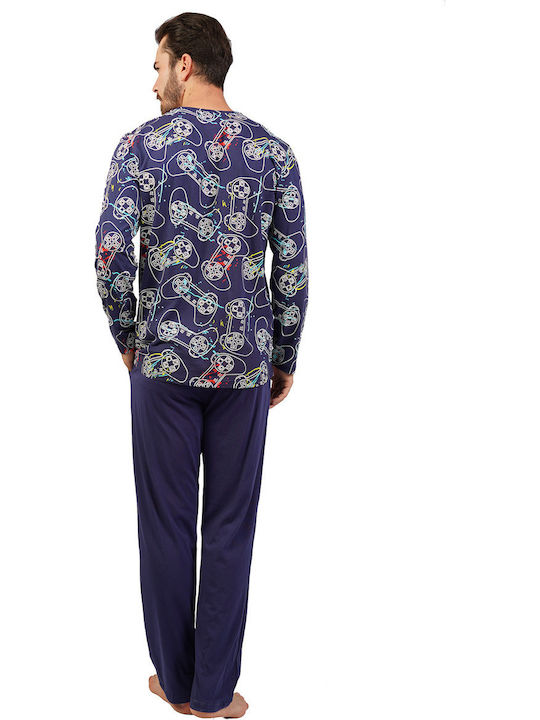 Gazzaz Herrenpyjamas Baumwollpyjama "game Over"-104038 Marineblau