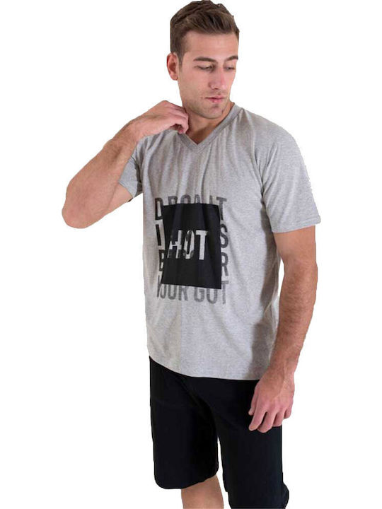 Men's Pyjama Happy Family V Neck Gray