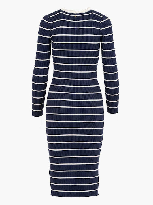Midi Shirt Dress Wrap Blue/White